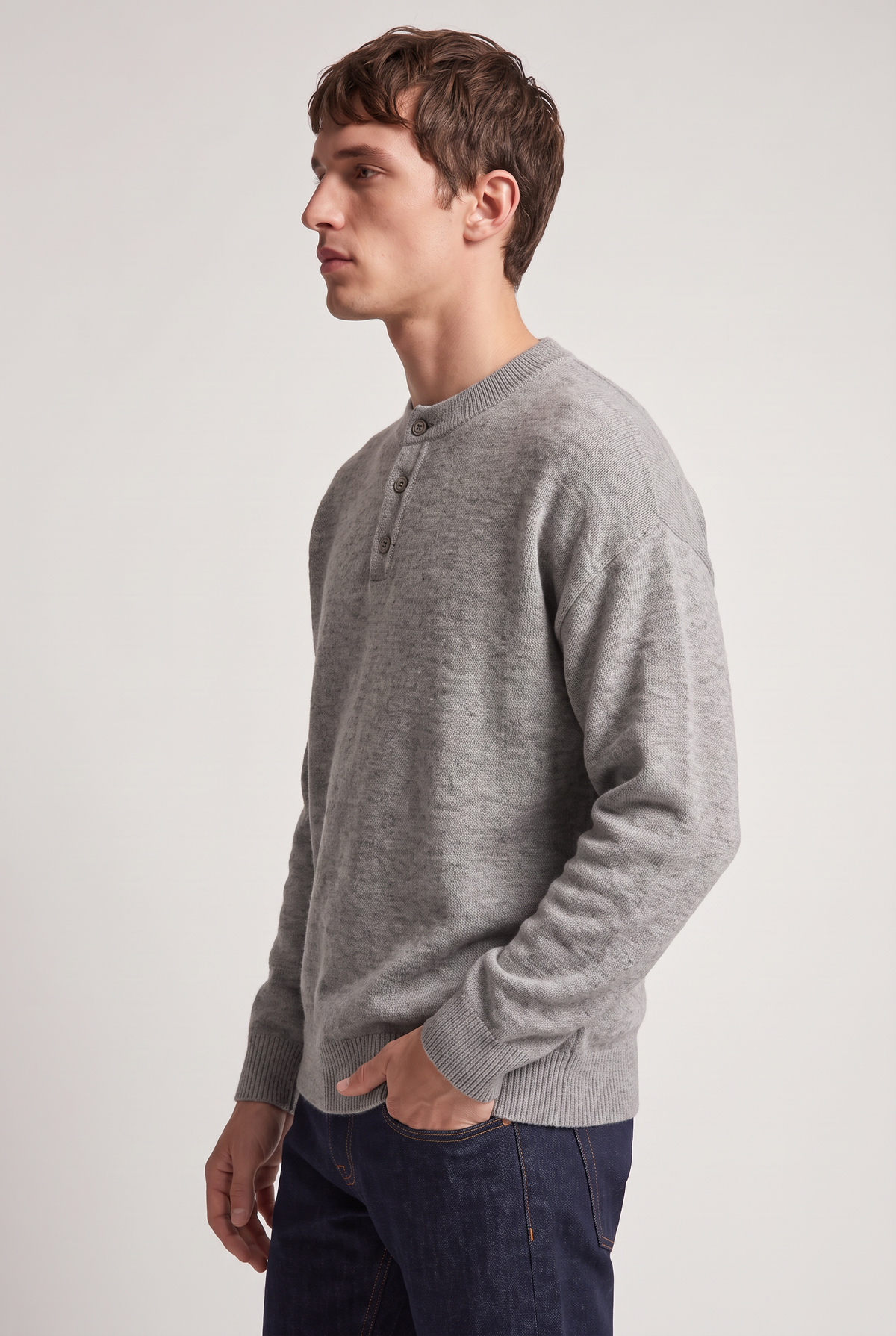 Men’s Henley Jumper Button Neck Knit