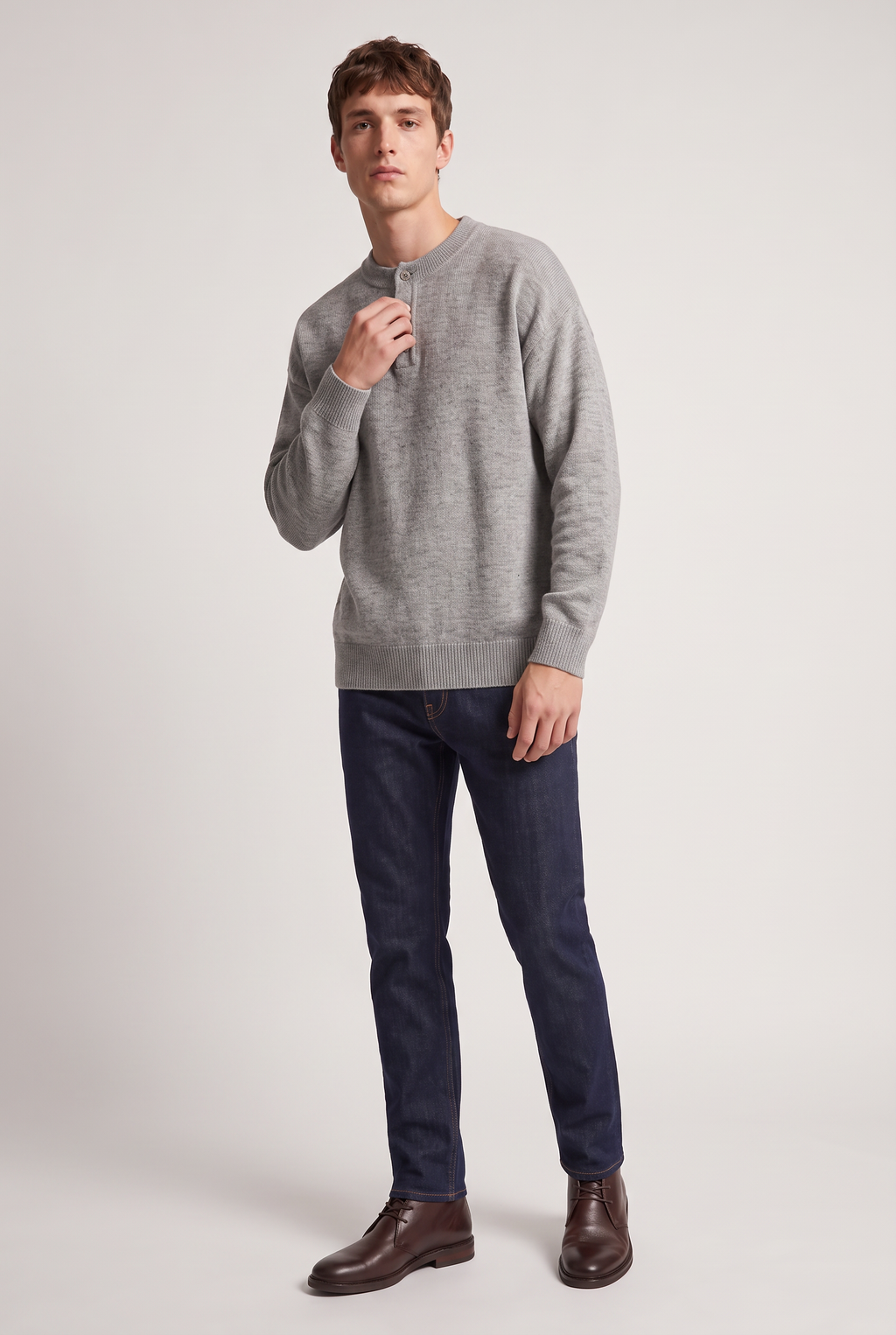Men’s Henley Jumper Button Neck Knit