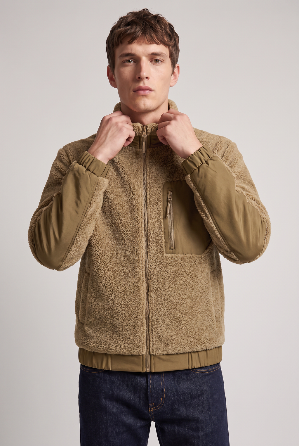 Men’s Fleece Stand Collar Textured Jacket