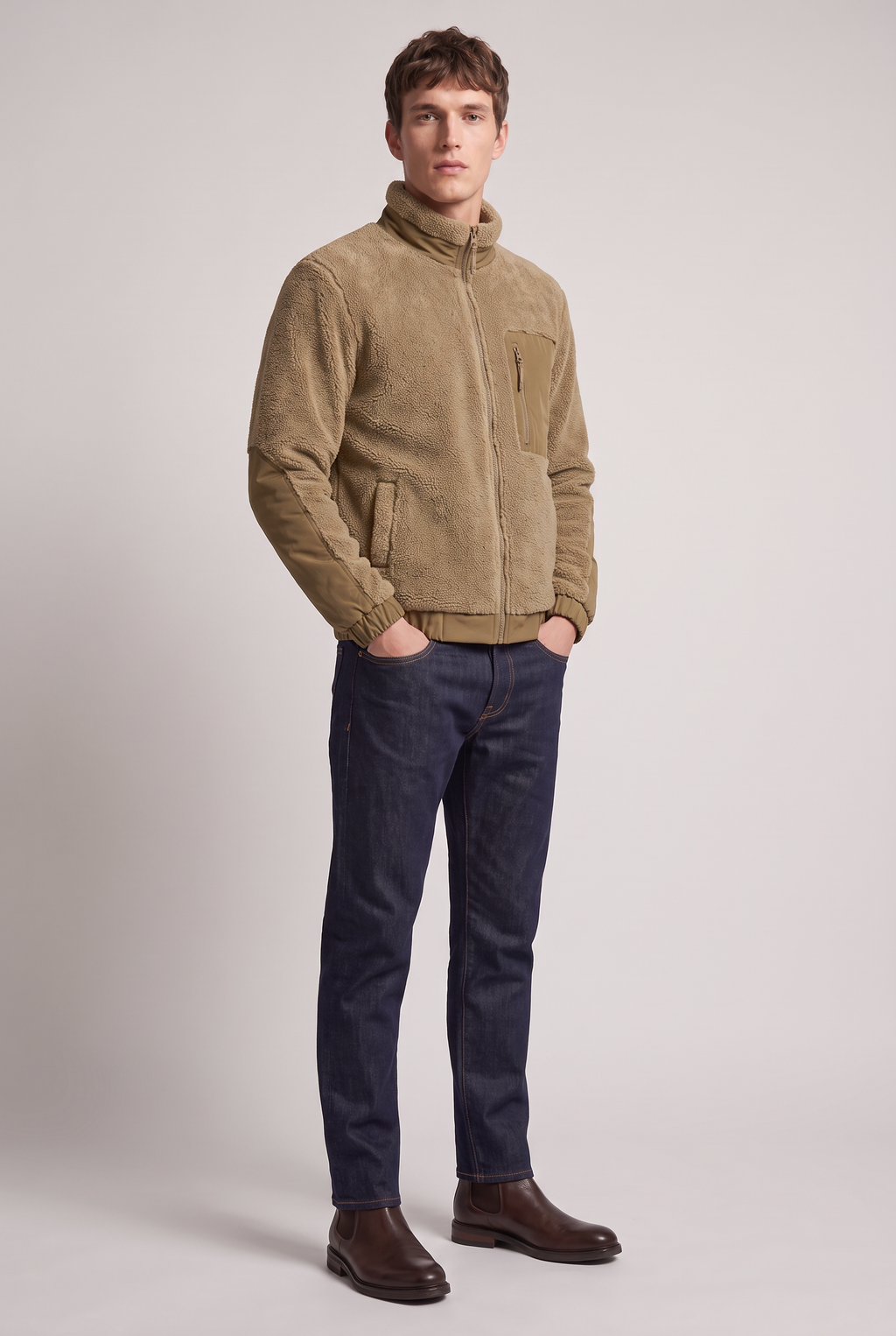 Men’s Fleece Stand Collar Textured Jacket
