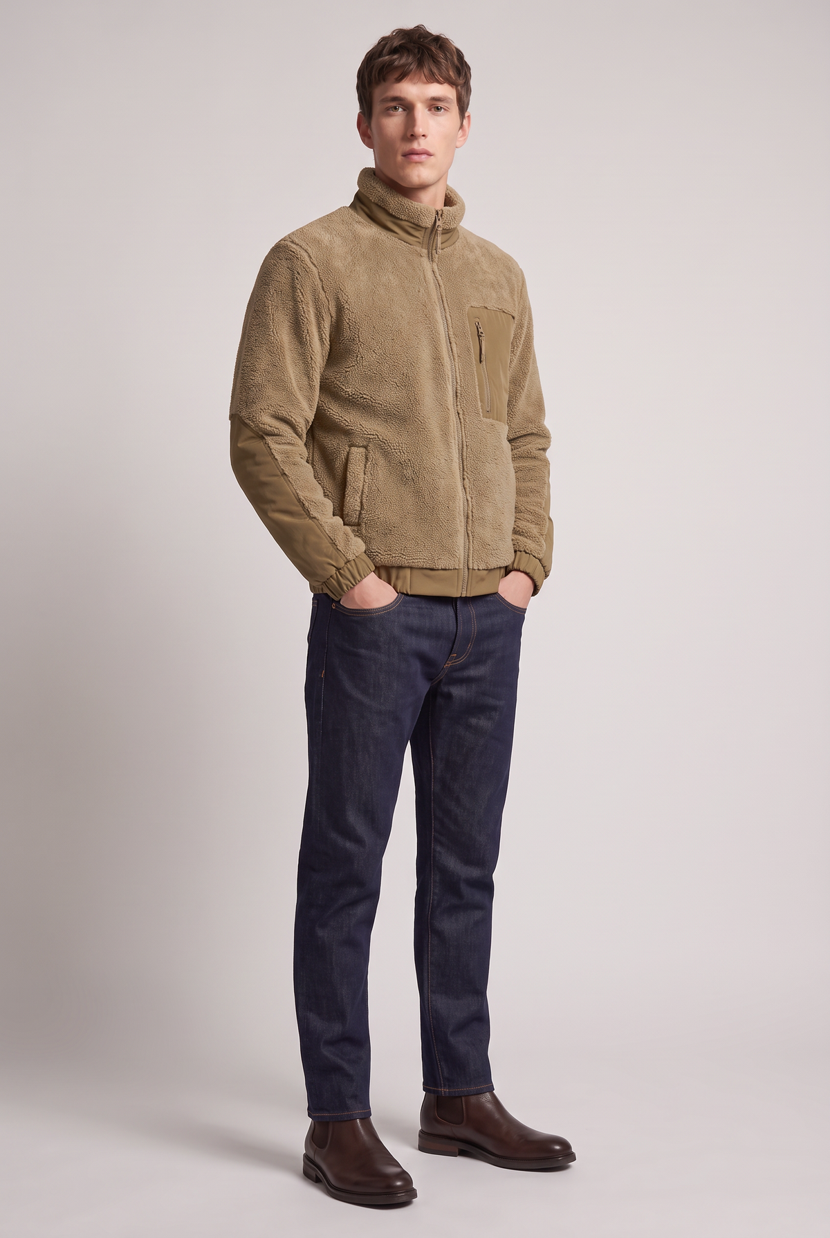 Men’s Fleece Stand Collar Textured Jacket