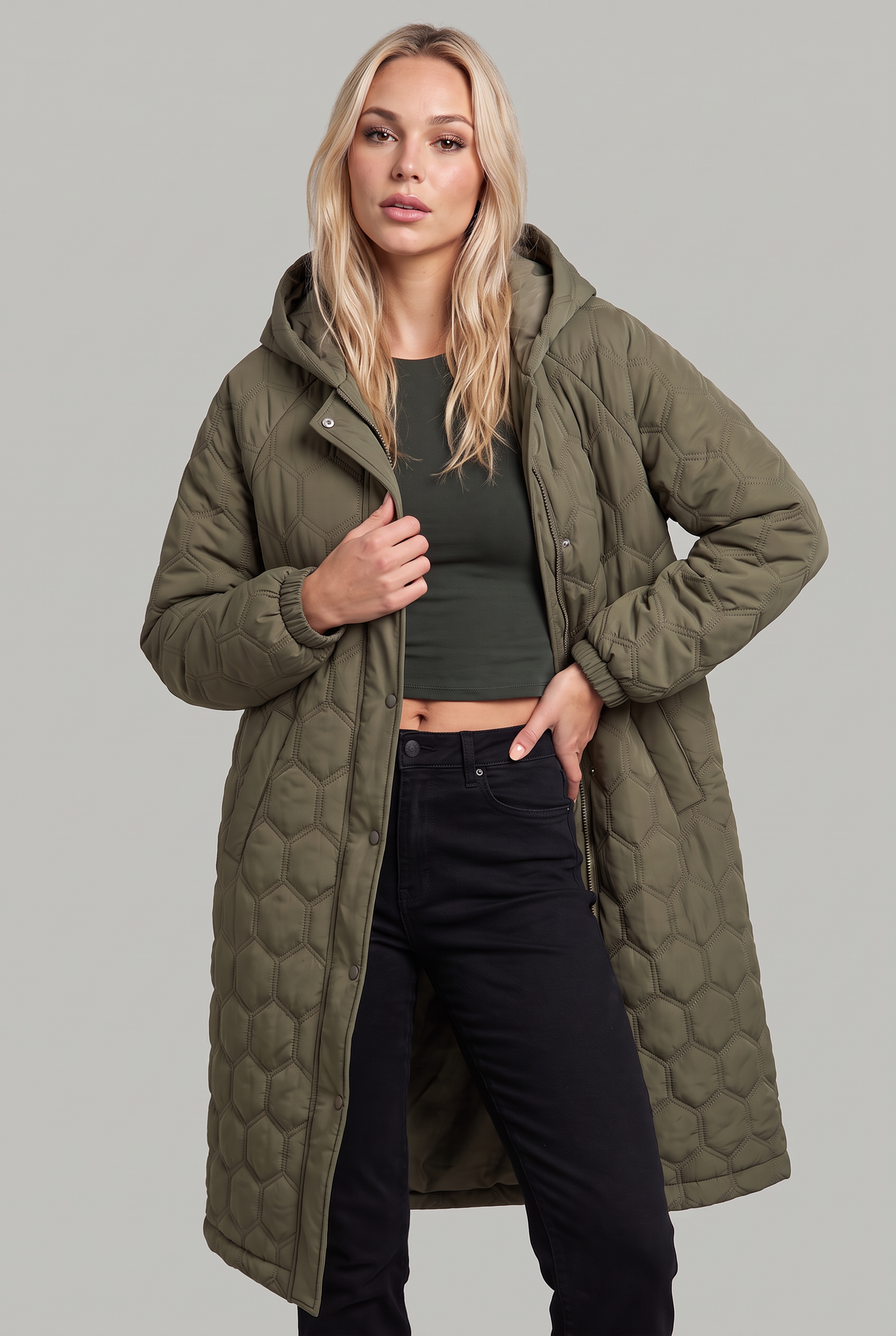 Women’s Longline Hooded Quilted Coat