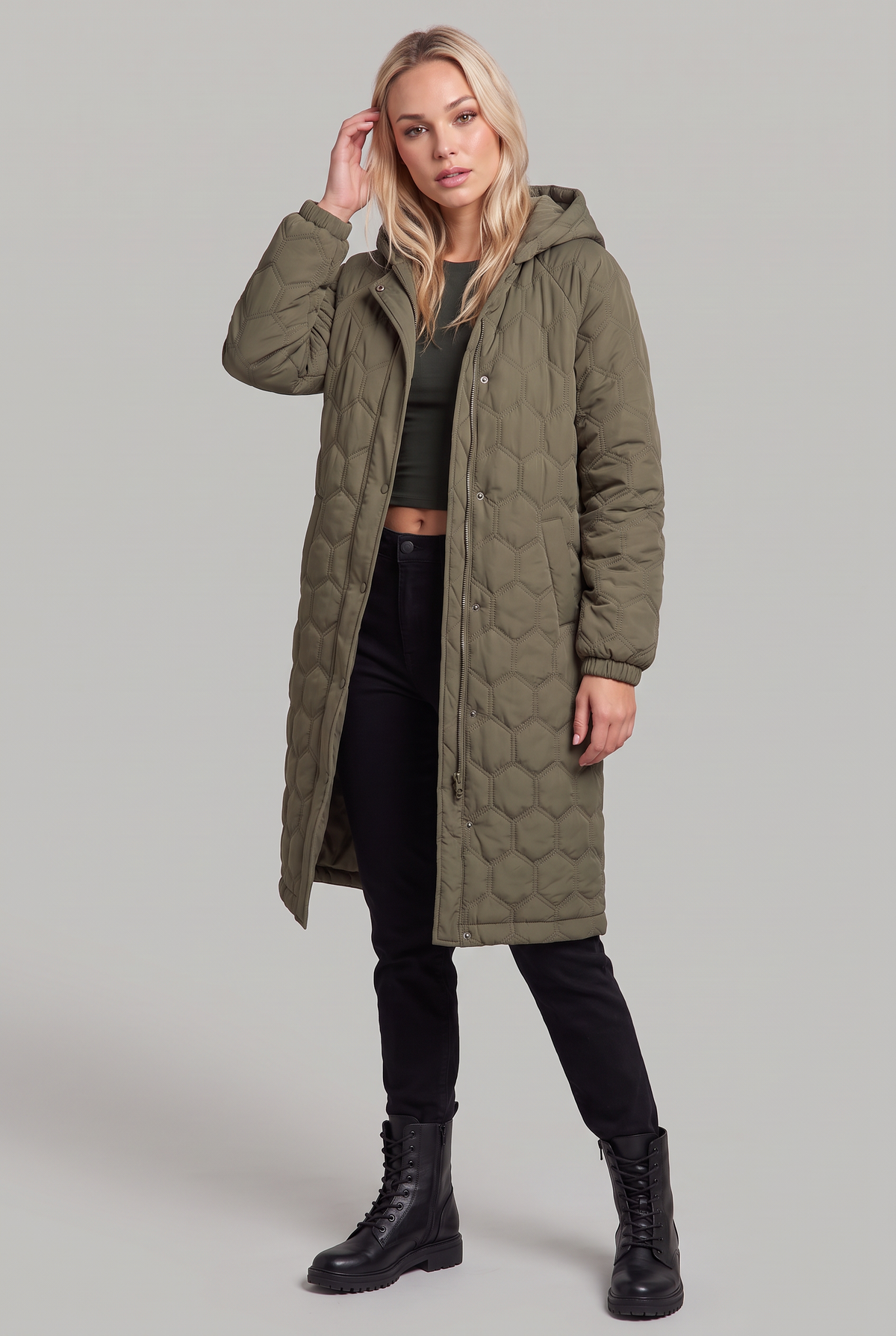 Women’s Longline Hooded Quilted Coat