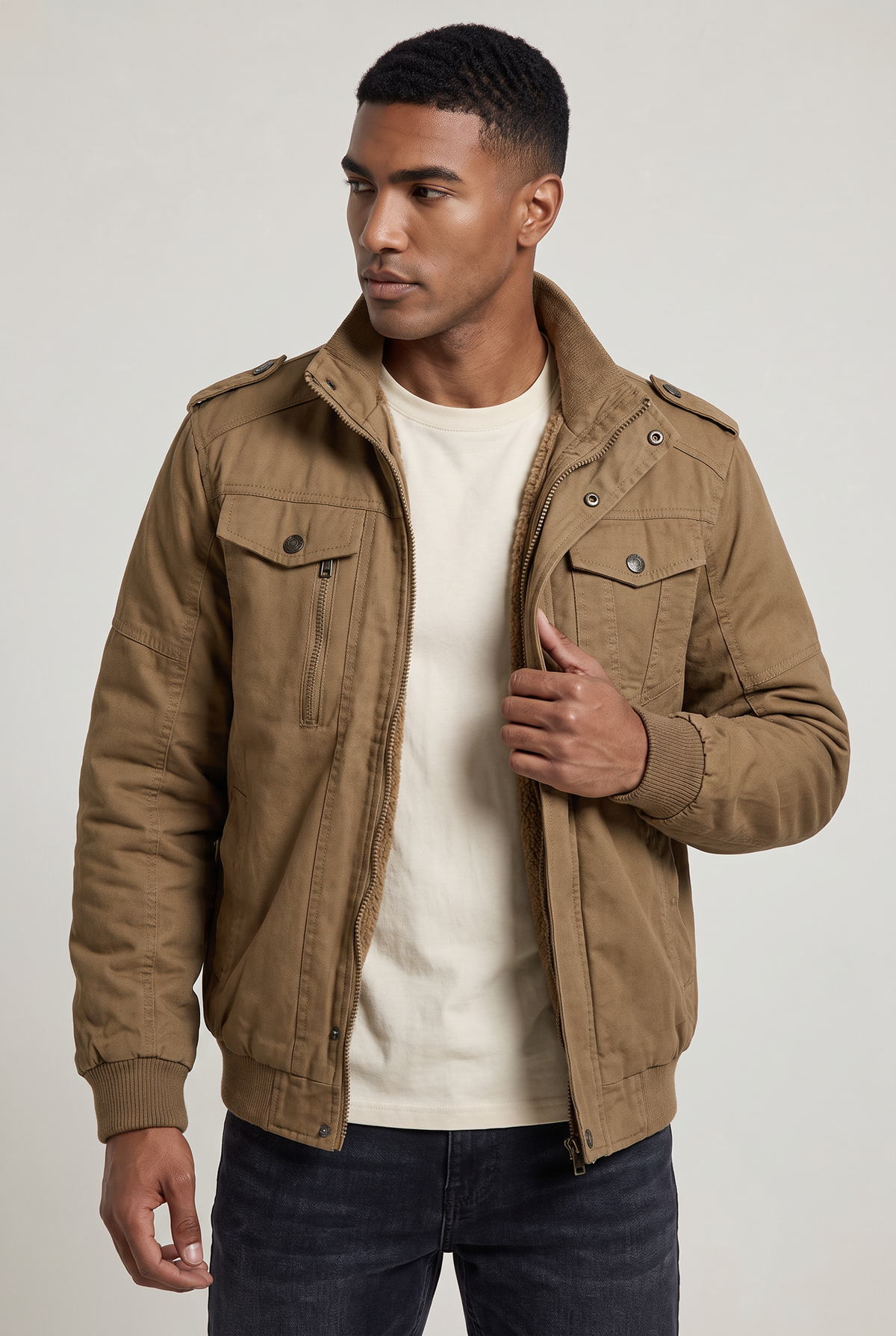 Men’s Cotton Utility Jacket Fleece Lined