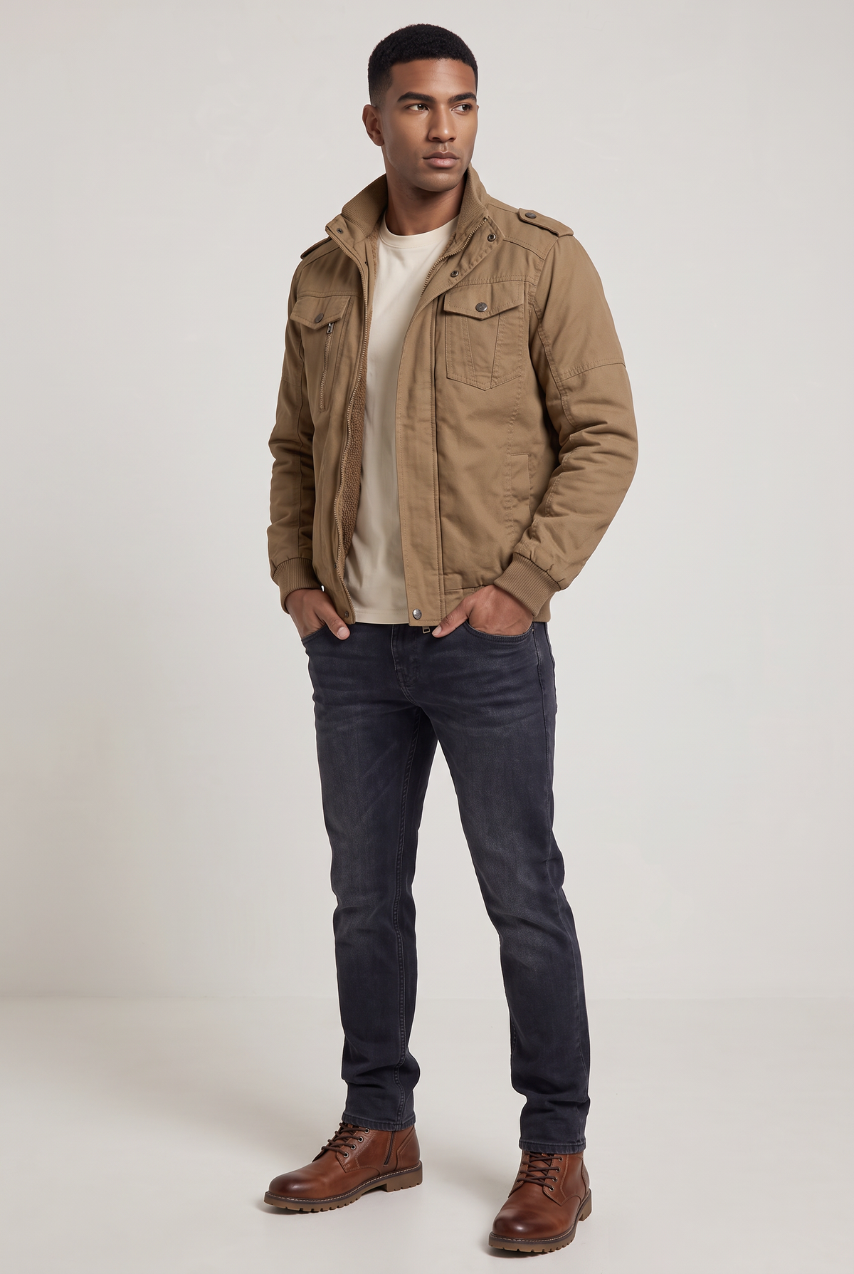 Men’s Cotton Utility Jacket Fleece Lined