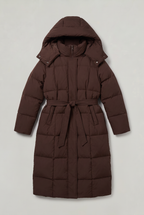 Women’s Hooded Belted Maxi Puffer Coat