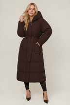 Women’s Hooded Belted Maxi Puffer Coat