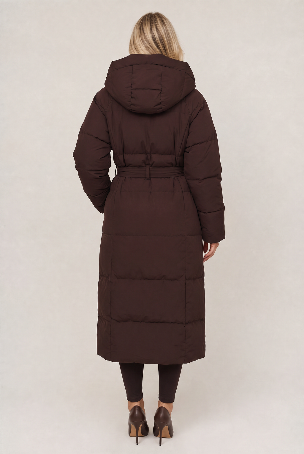 Women’s Hooded Belted Maxi Puffer Coat