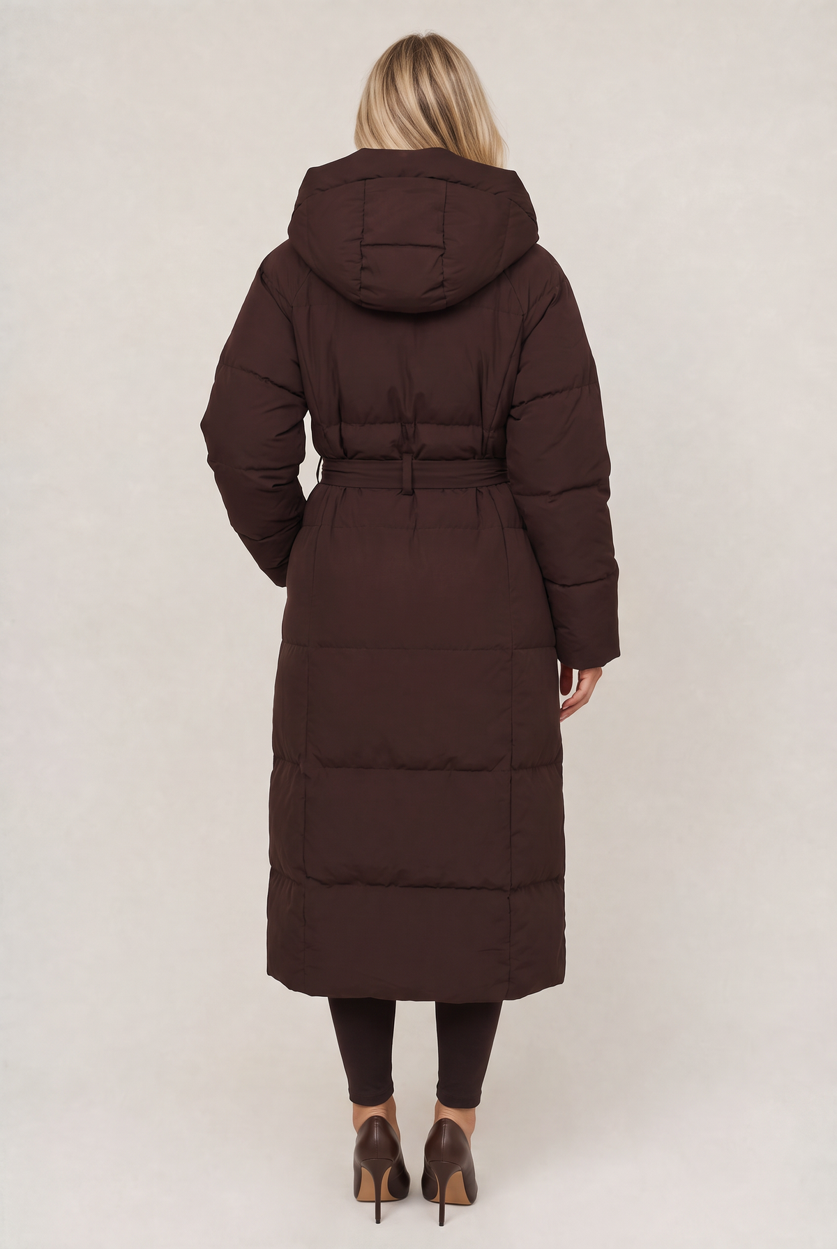 Women’s Hooded Belted Maxi Puffer Coat