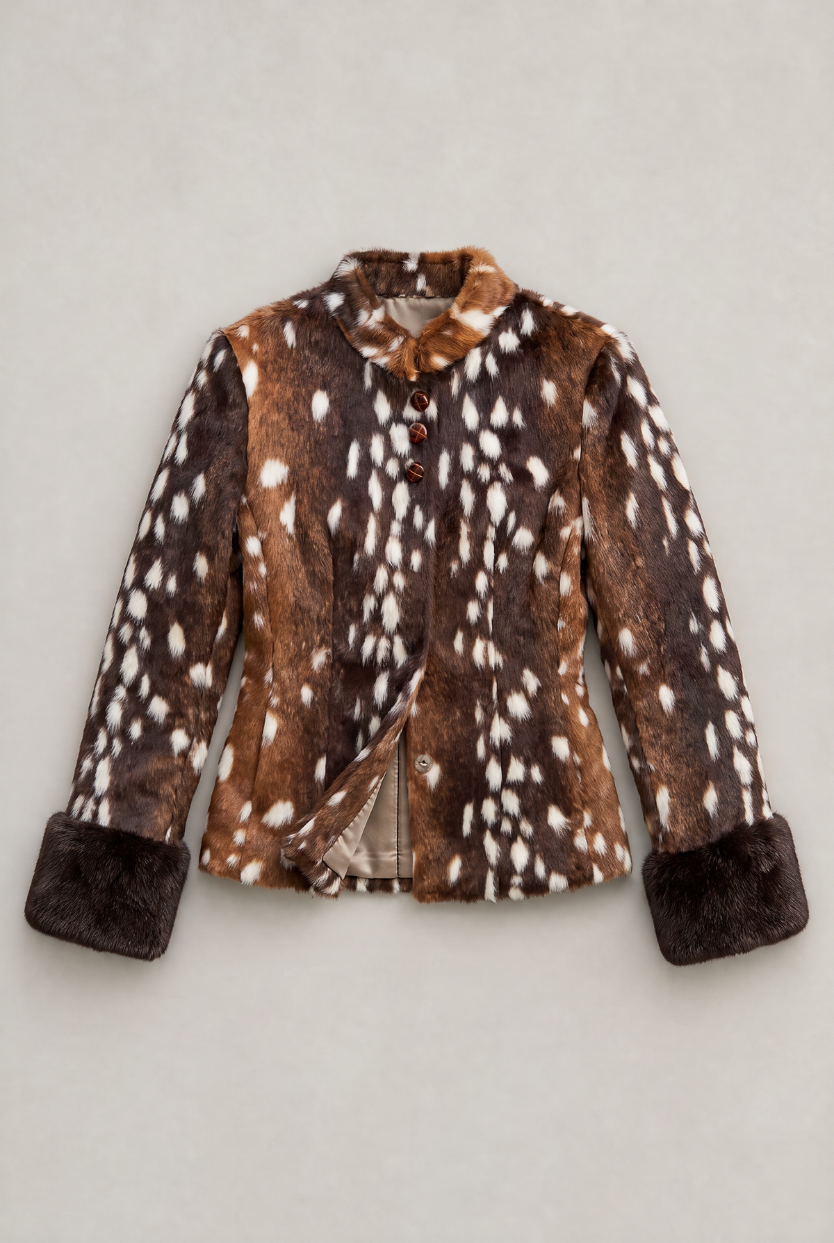 Women’s Faux Fur Jacket Fawn Print Cuff Detail