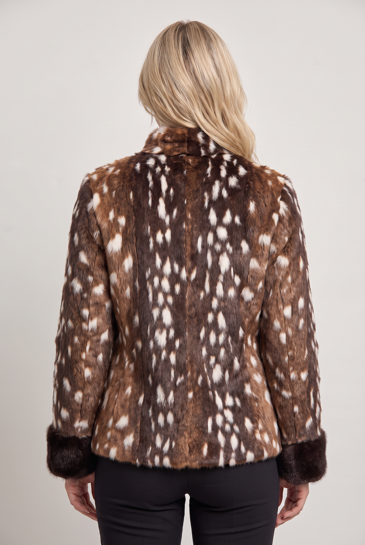 Women’s Faux Fur Jacket Fawn Print Cuff Detail