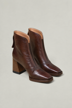 Women's Leather Look Square Toe Block Heel Ankle Boots