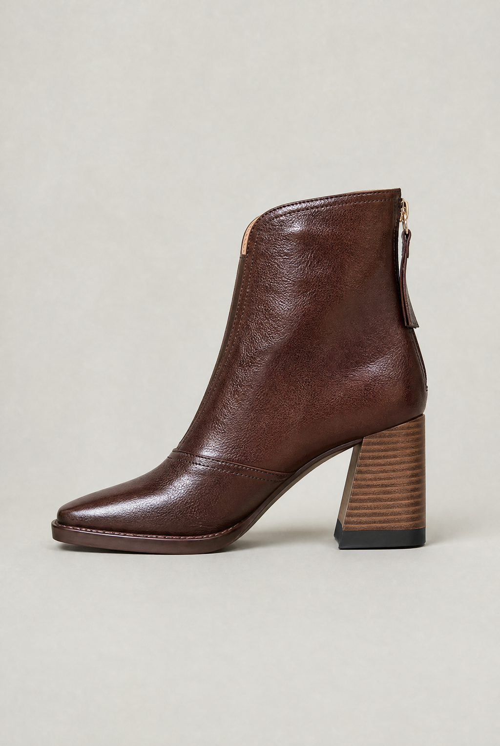 Women's Leather Look Square Toe Block Heel Ankle Boots