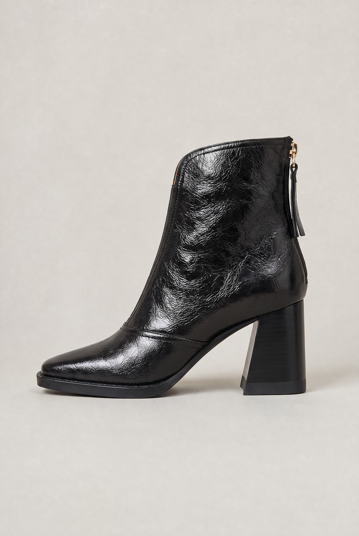 Women's Leather Look Square Toe Block Heel Ankle Boots