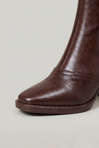 Women's Leather Look Square Toe Block Heel Ankle Boots