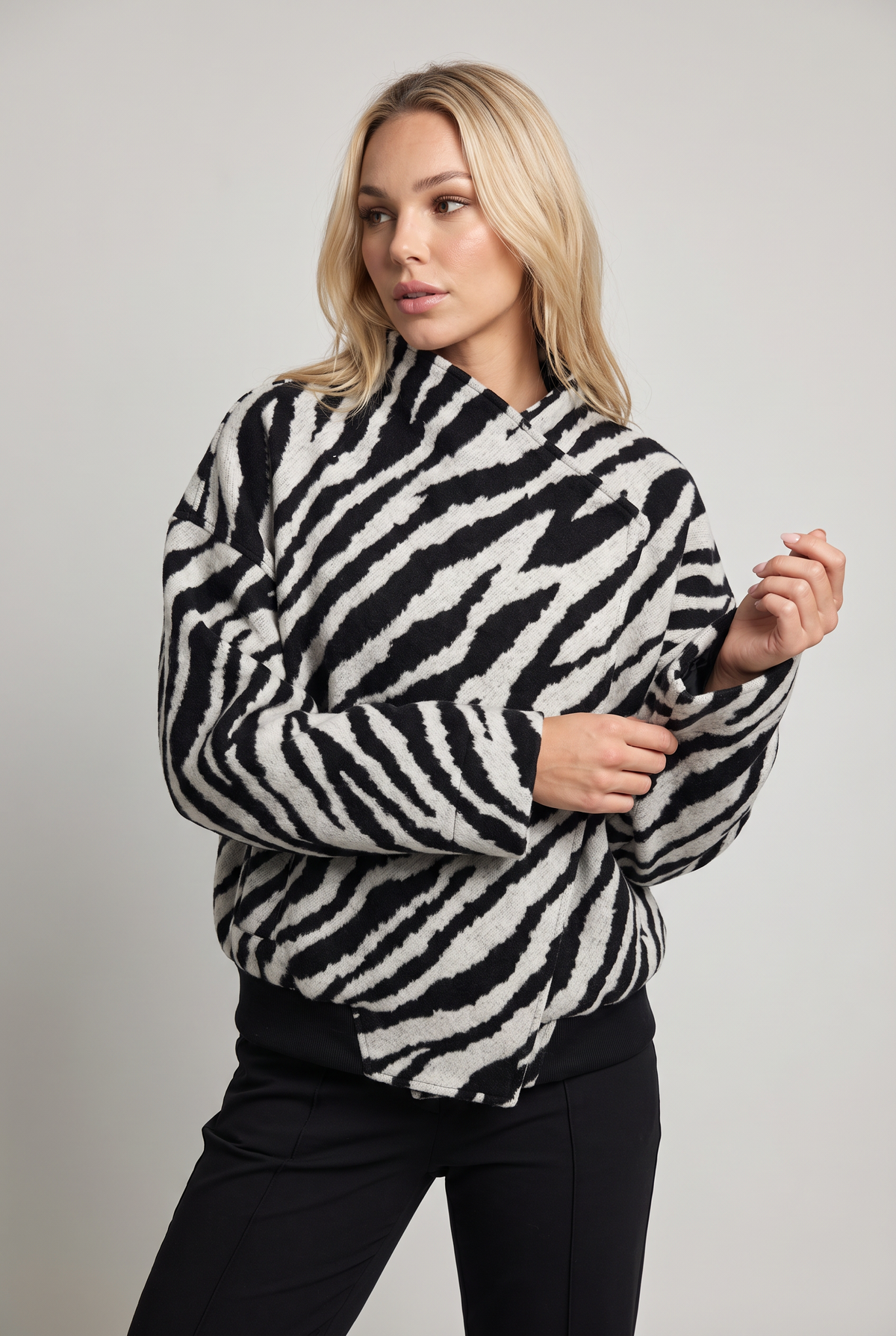 Women’s Zebra Print Jacket Funnel Neck