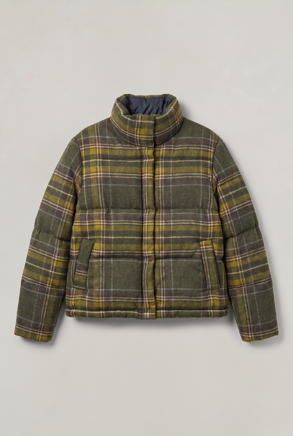 Women’s Checked Puffer Jacket Funnel Neck