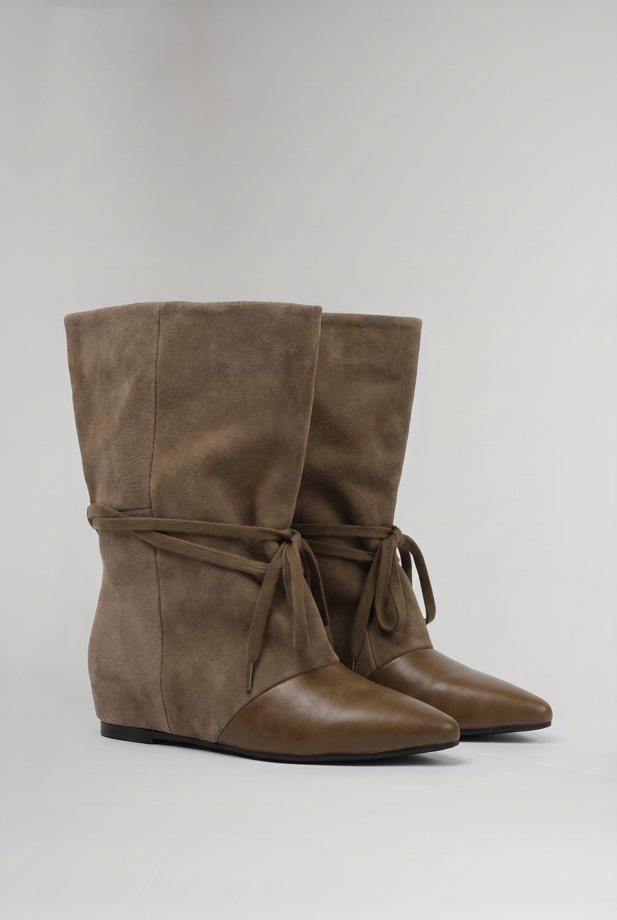 Women’s Microfiber Mid-Calf Boots Tie Detail