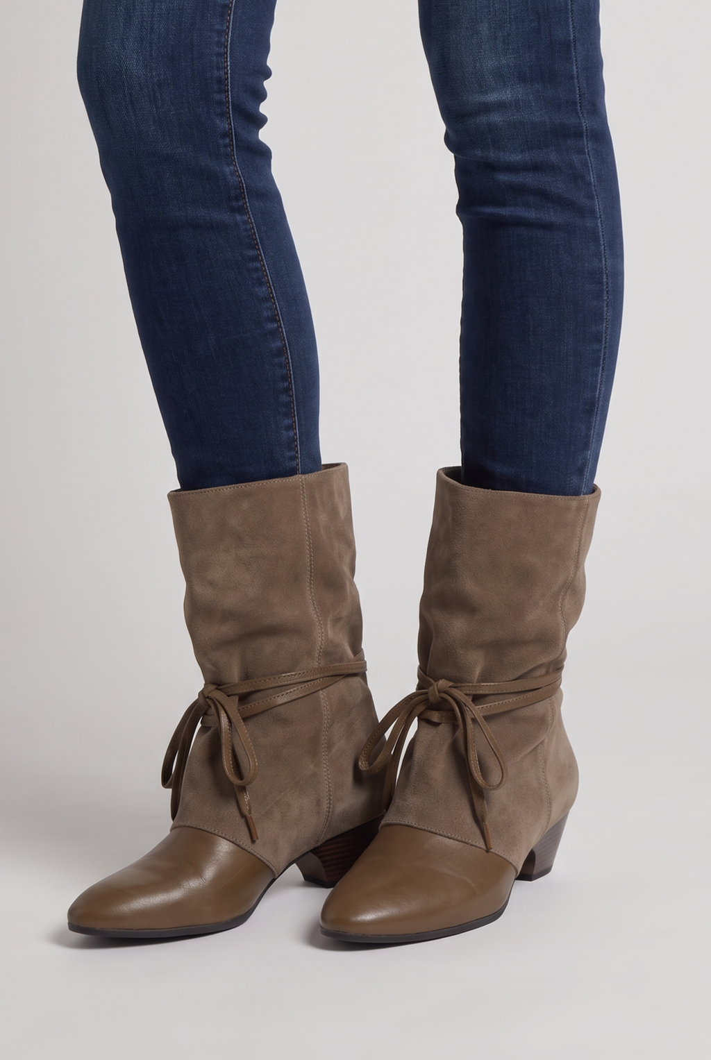 Women’s Microfiber Mid-Calf Boots Tie Detail
