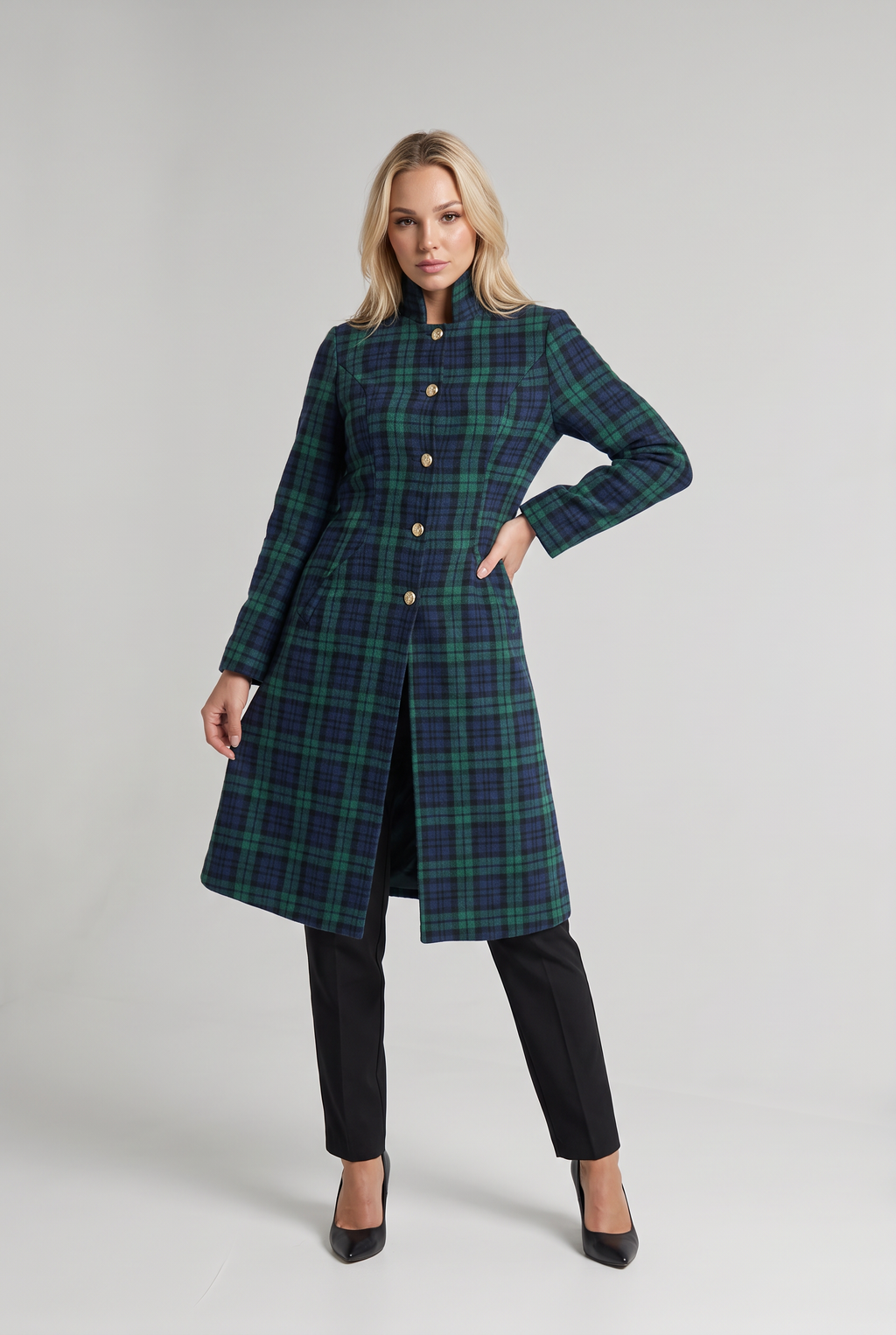 Women’s Green Plaid Tartan Longline Coat