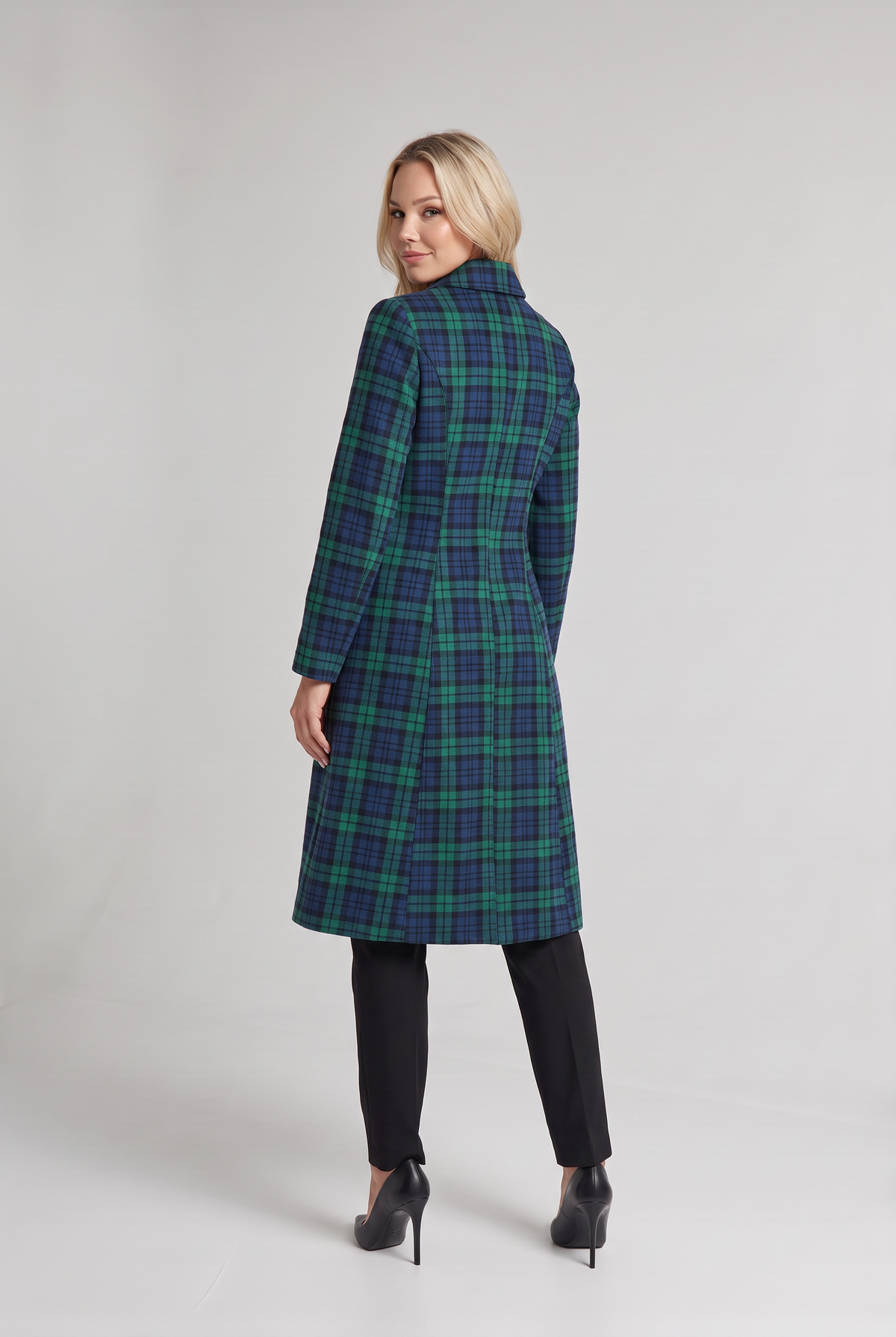 Women’s Green Plaid Tartan Longline Coat