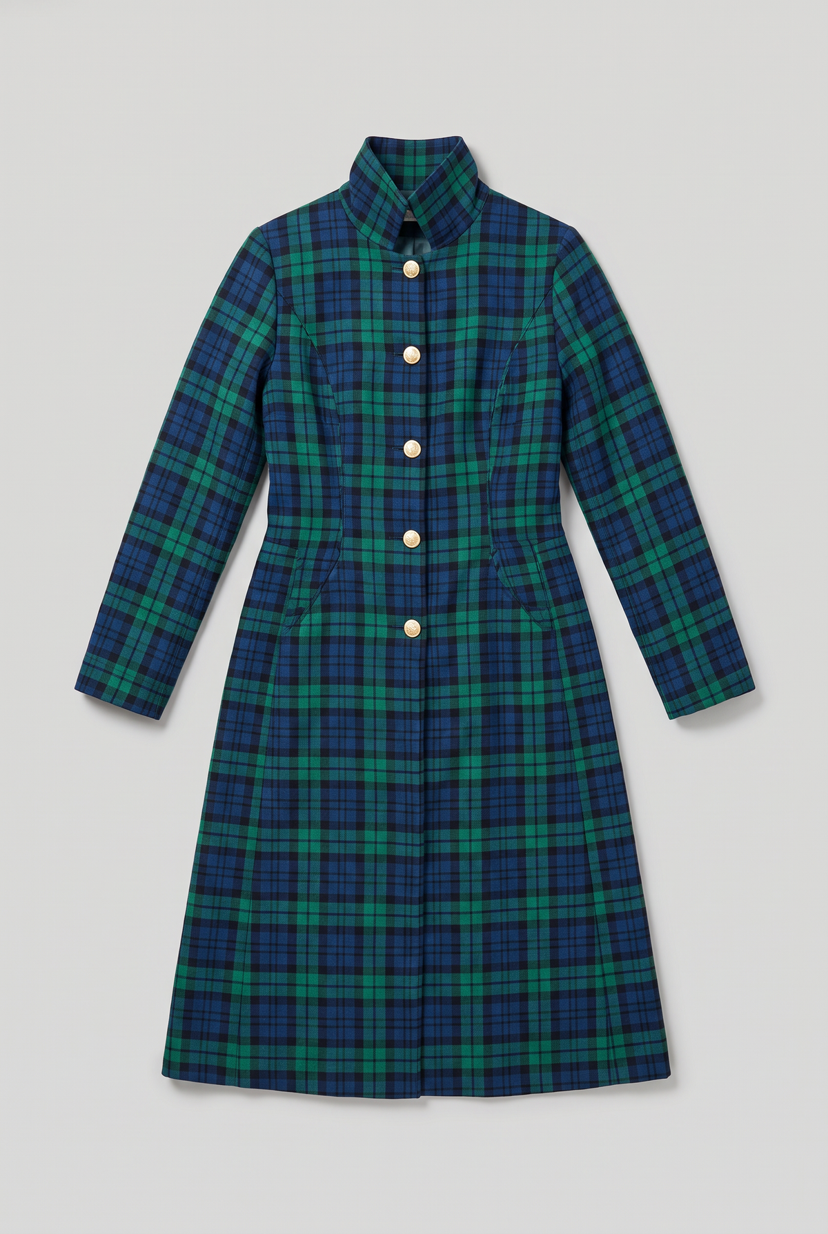 Women’s Green Plaid Tartan Longline Coat