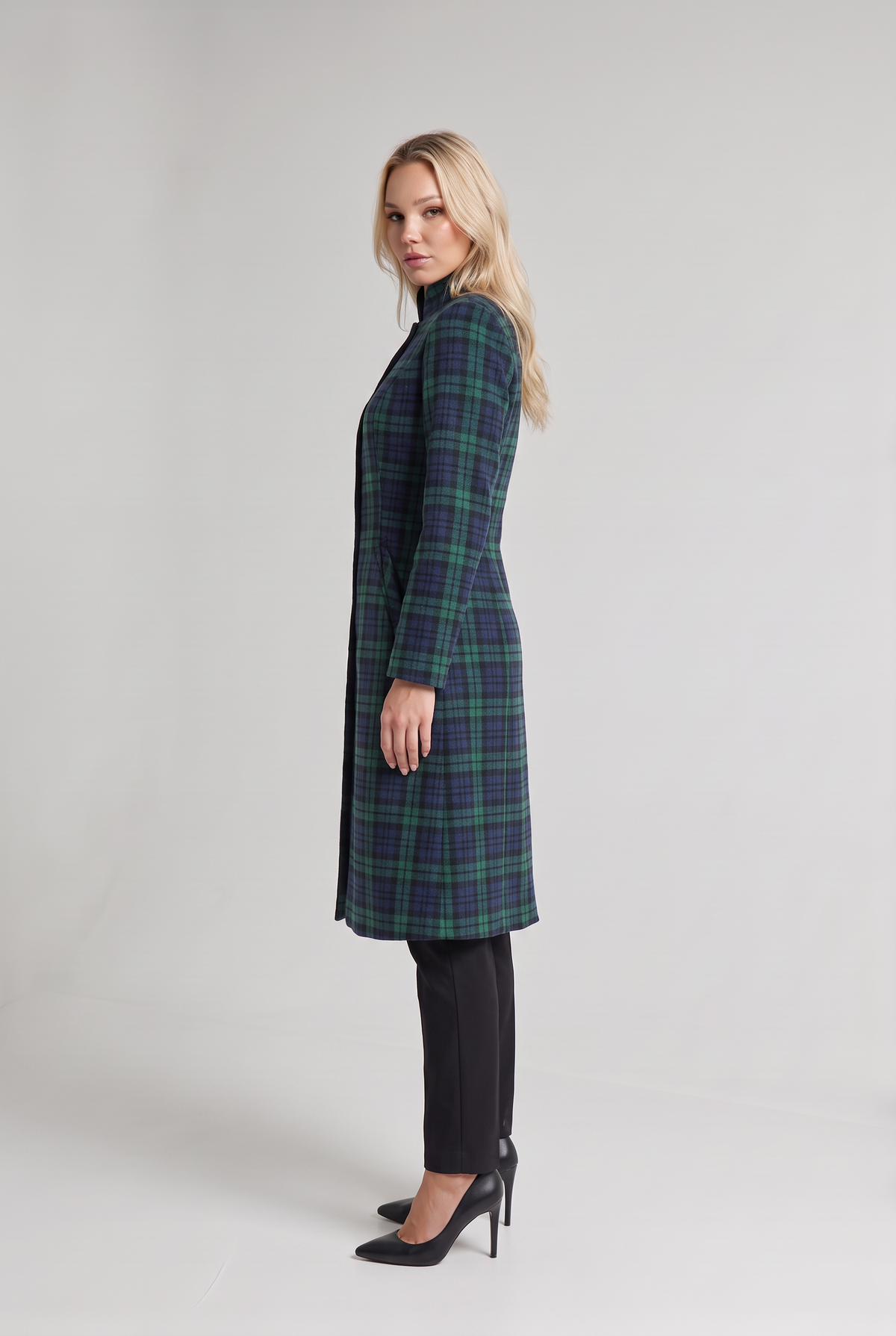 Women’s Green Plaid Tartan Longline Coat