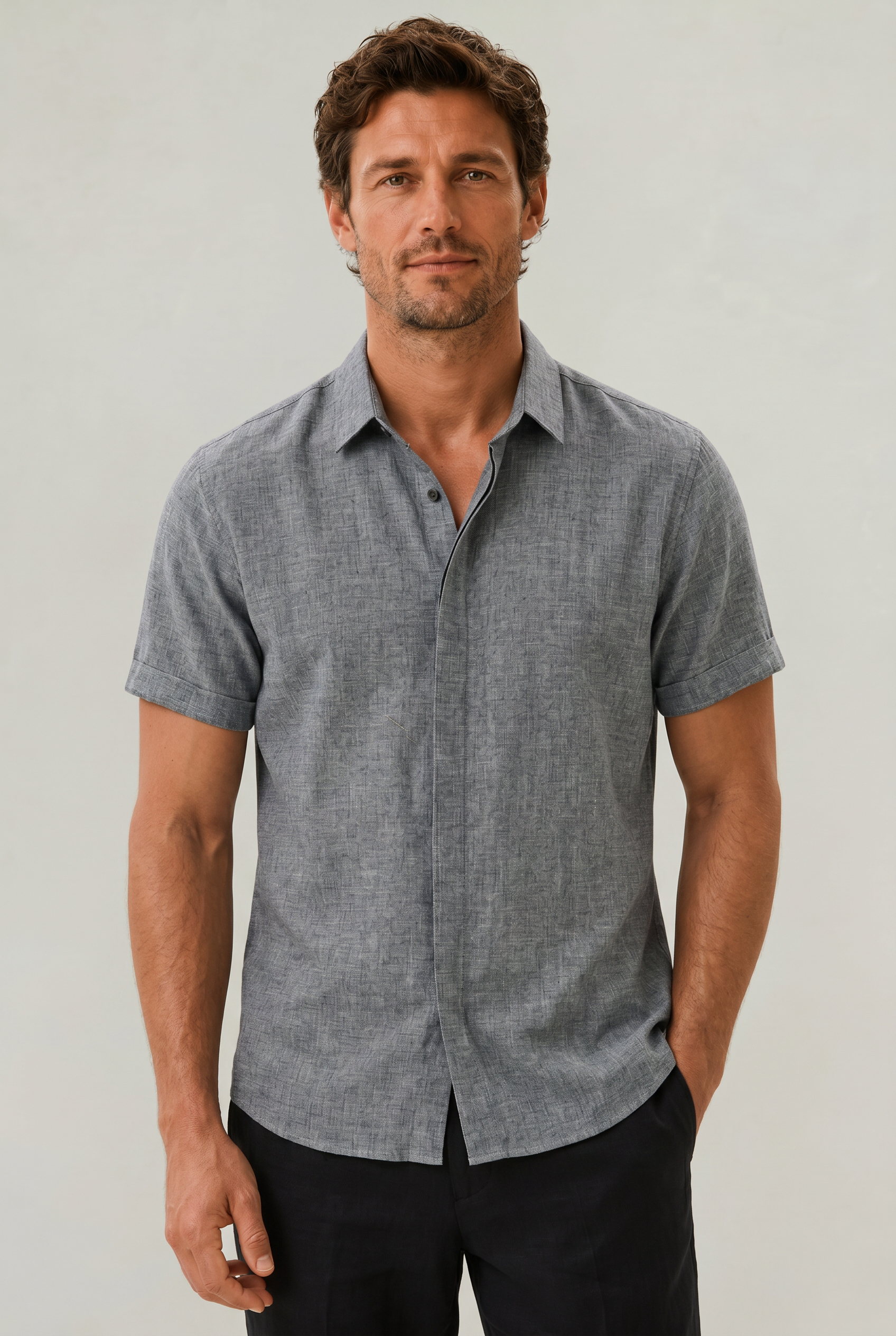 Men's Cotton-Linen Short Sleeve Shirt