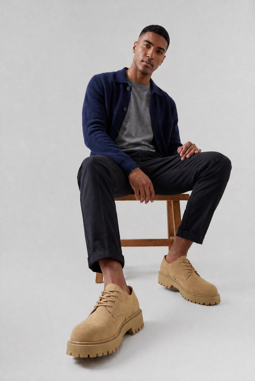 Men’s Suede-Effect Vintage-Style Derby Shoes Chunky Sole
