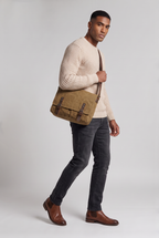 Men’s Waxed Canvas Messenger Bag Leather Trim