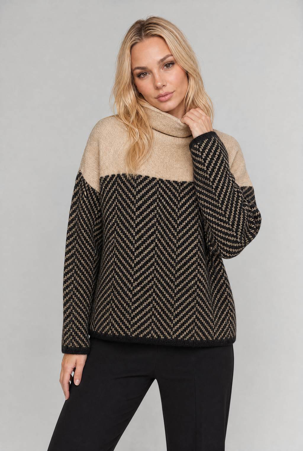 Women’s Herringbone High-Collar Jumper
