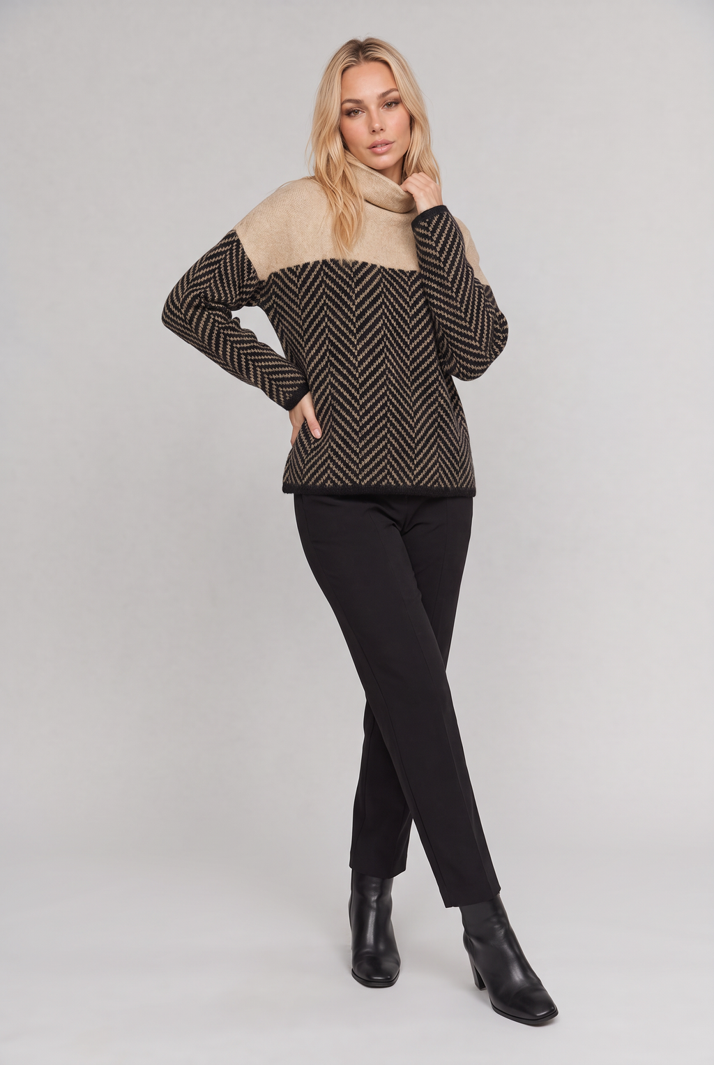 Women’s Herringbone High-Collar Jumper