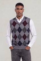 Men's Argyle V-Neck Vest Jumper