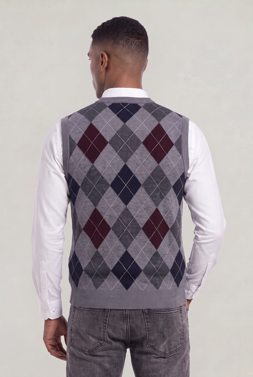 Men's Argyle V-Neck Vest Jumper