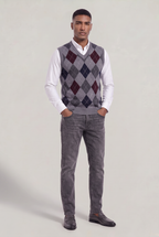 Men's Argyle V-Neck Vest Jumper