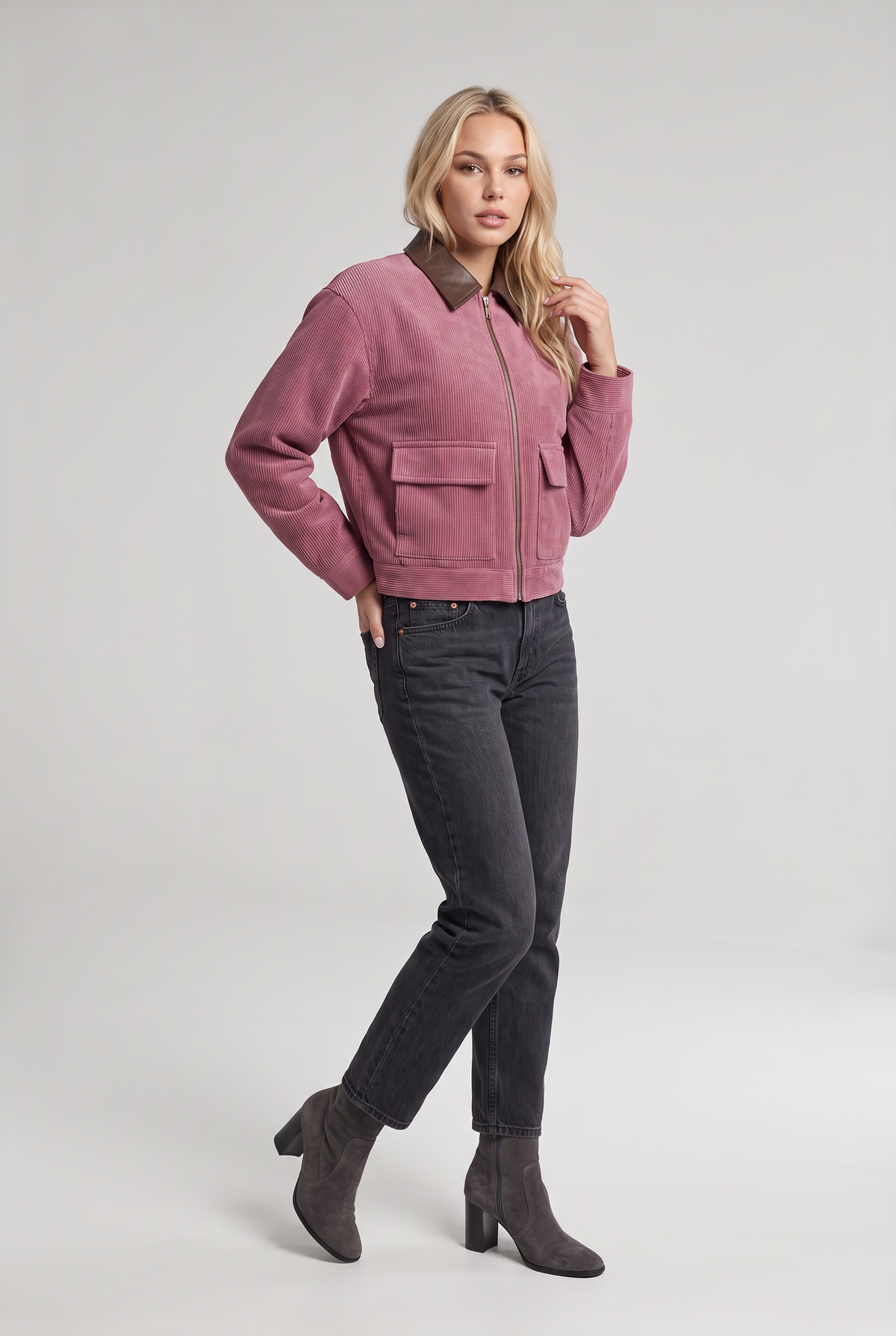 Women’s Corduroy Jacket Contrast Collar