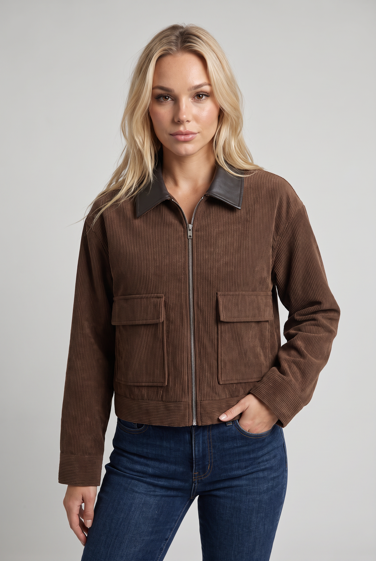 Women’s Corduroy Jacket Contrast Collar