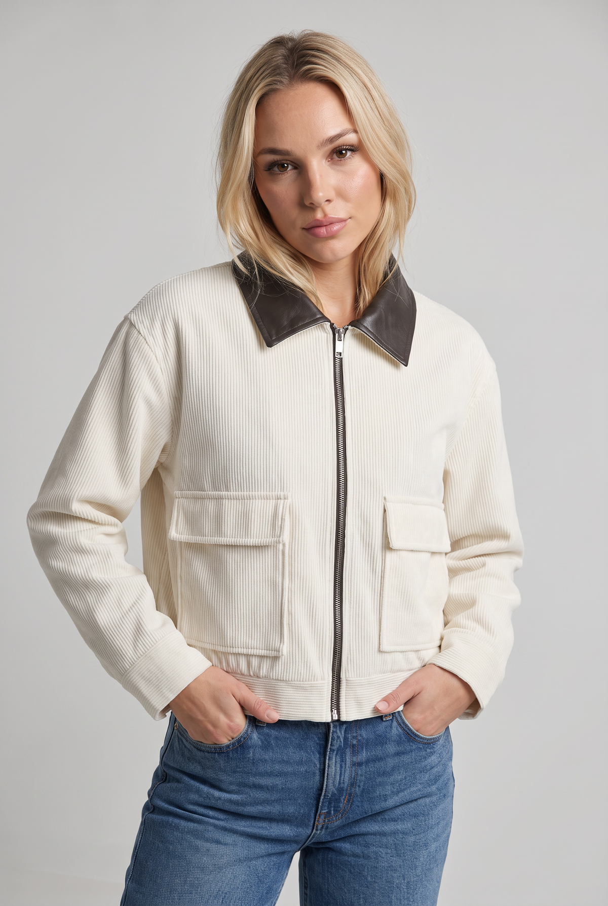 Women’s Corduroy Jacket Contrast Collar