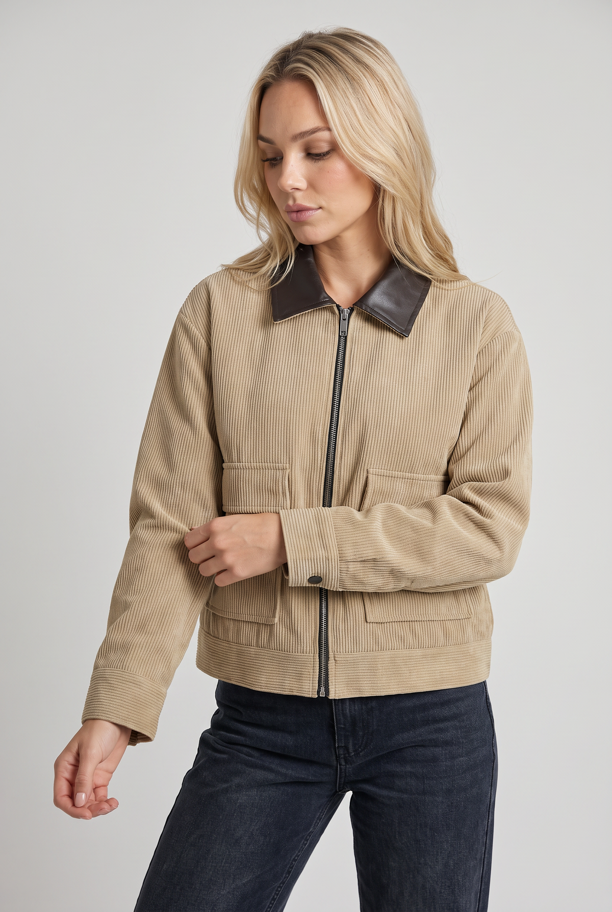 Women’s Corduroy Jacket Contrast Collar