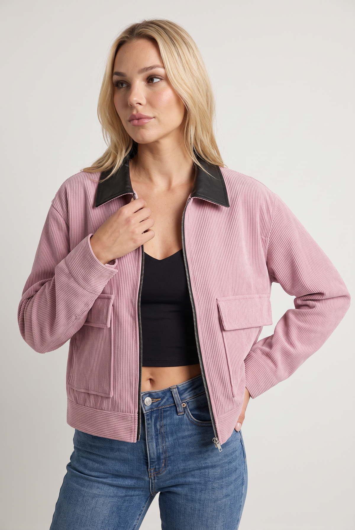 Women’s Corduroy Jacket Contrast Collar