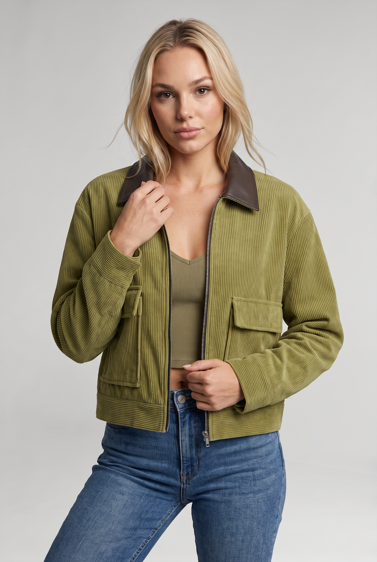 Women’s Corduroy Jacket Contrast Collar