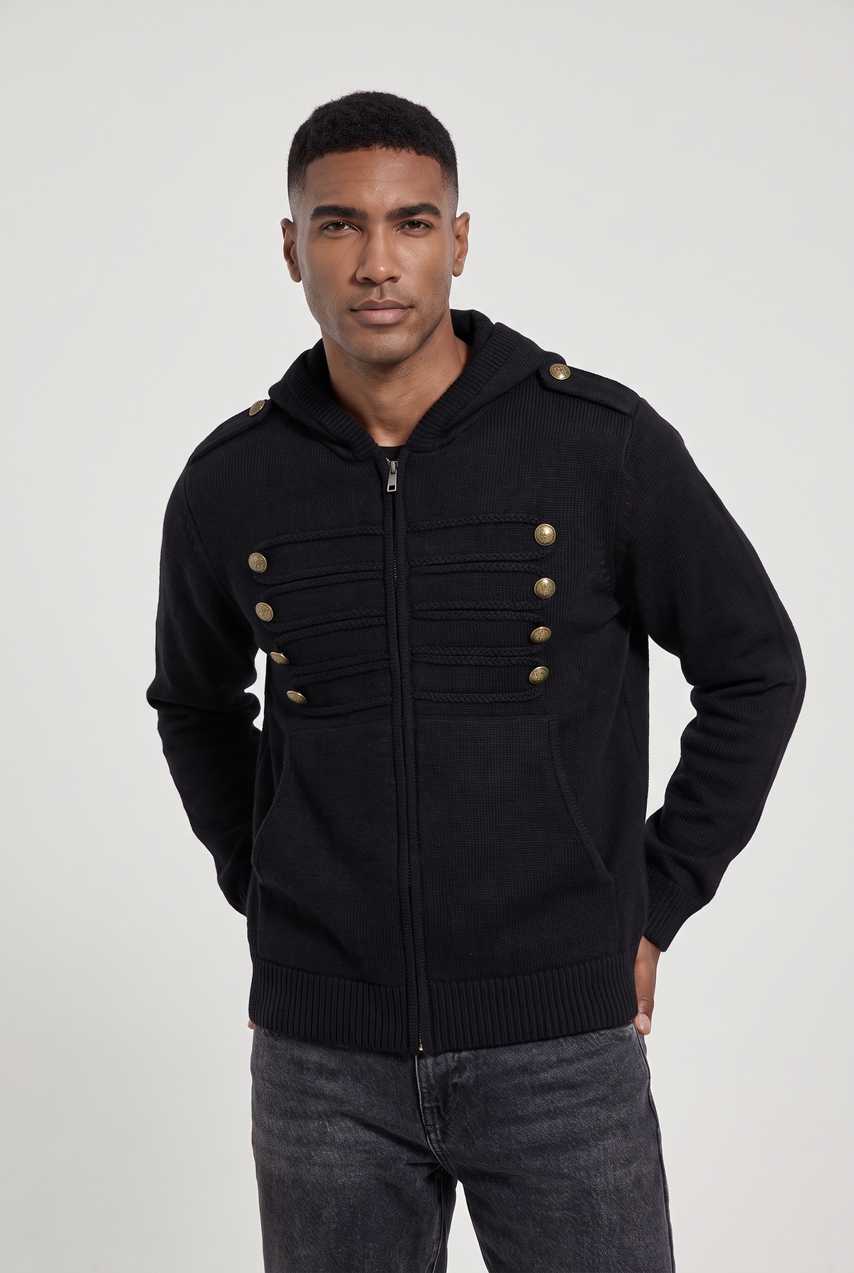 Men’s Military Braid Hooded Full Zip