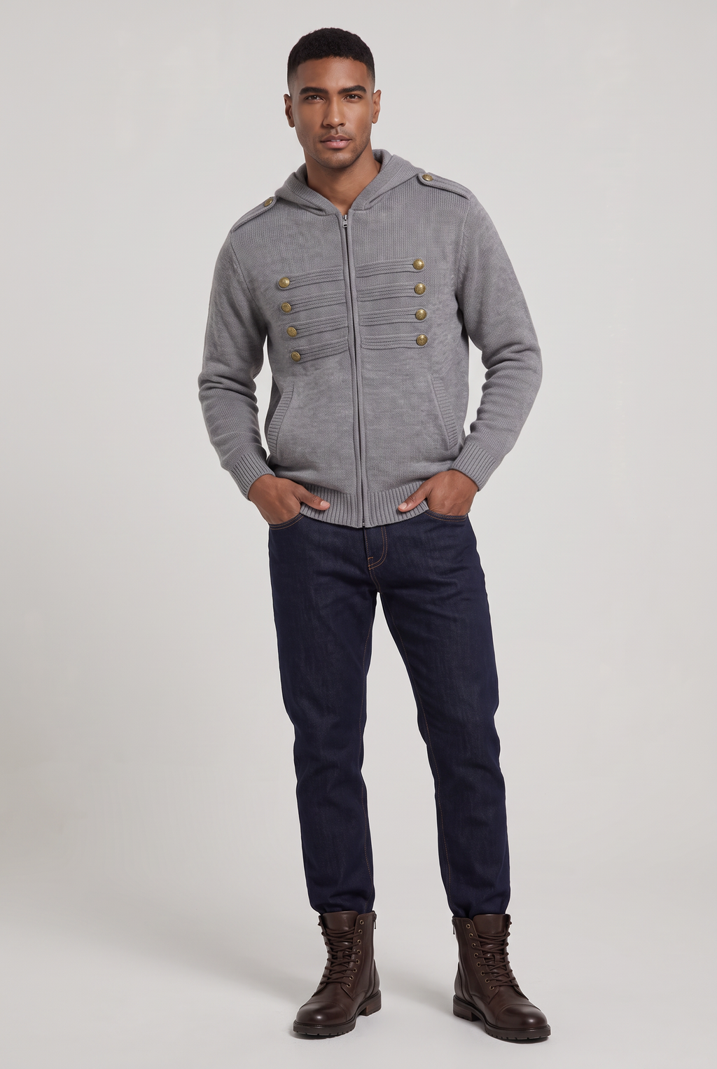 Men’s Military Braid Hooded Full Zip