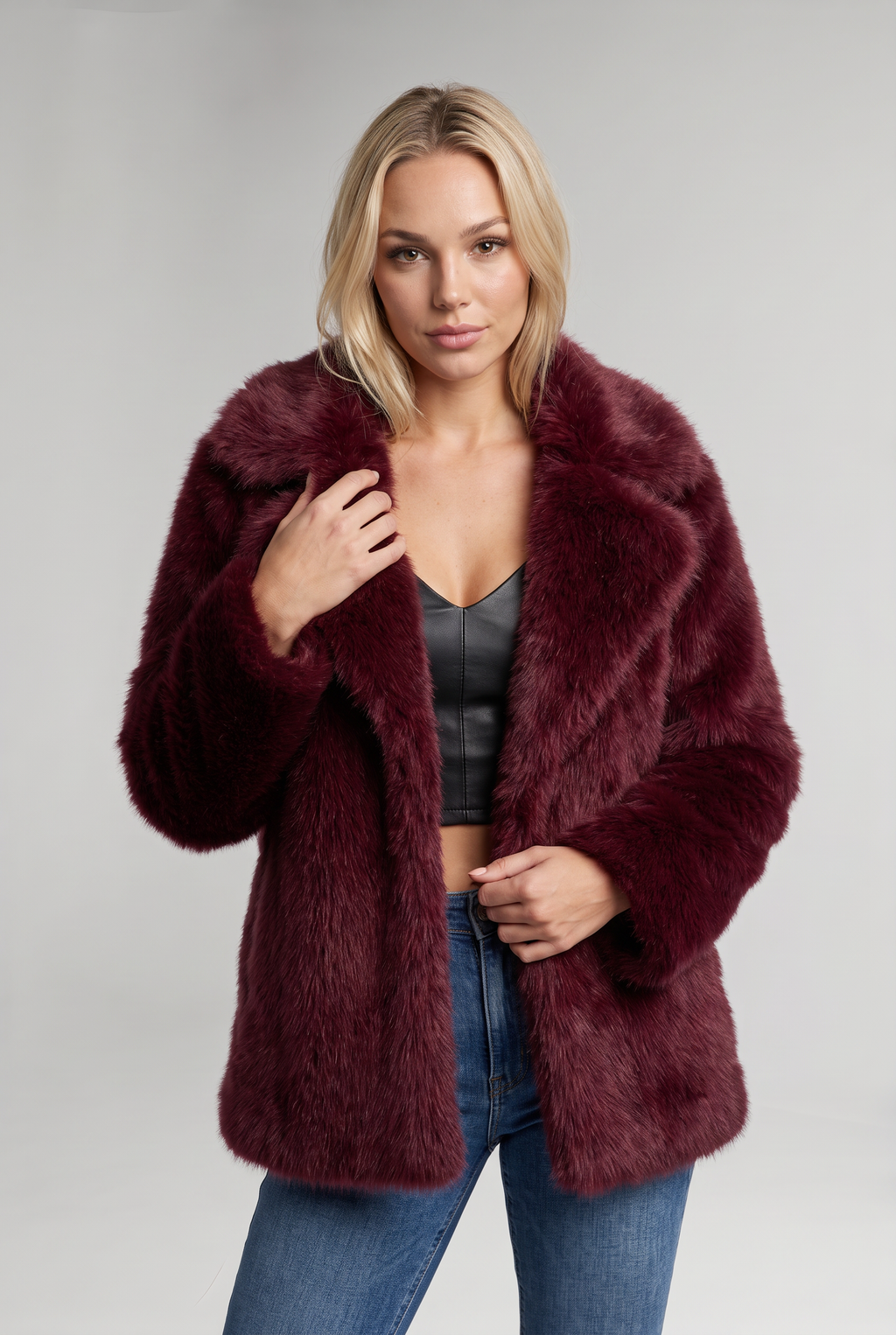 Women’s Burgundy Faux Fur Jacket