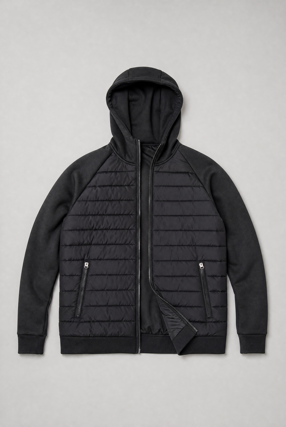 Men’s Hybrid Puffer Jacket Hooded Zip-Up