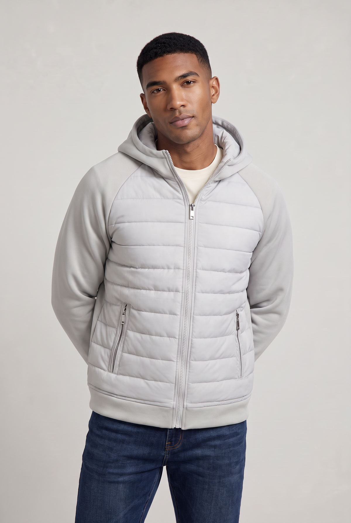 Men’s Hybrid Puffer Jacket Hooded Zip-Up