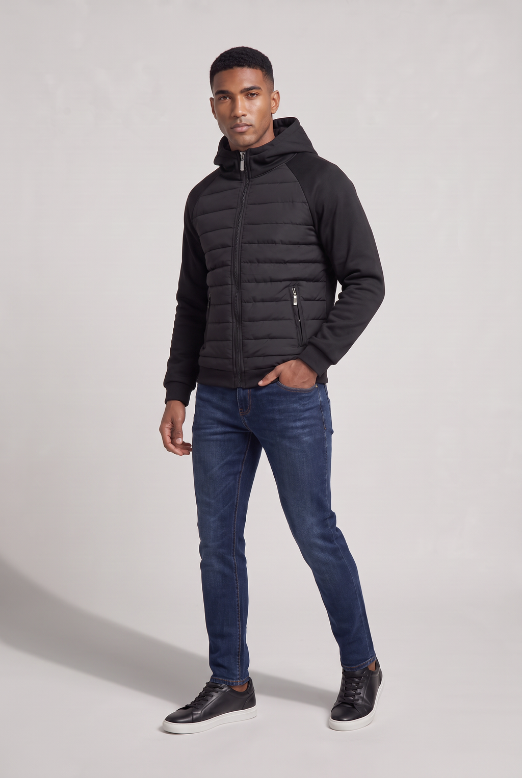 Men’s Hybrid Puffer Jacket Hooded Zip-Up
