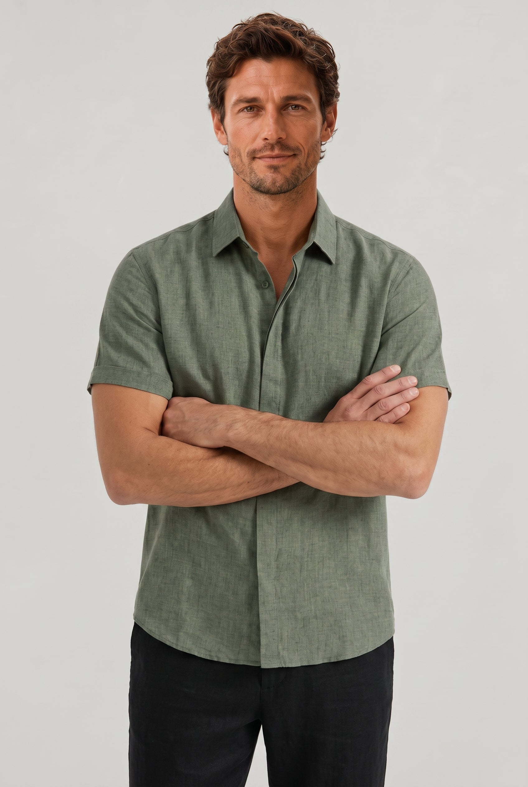 Men's Cotton-Linen Short Sleeve Shirt