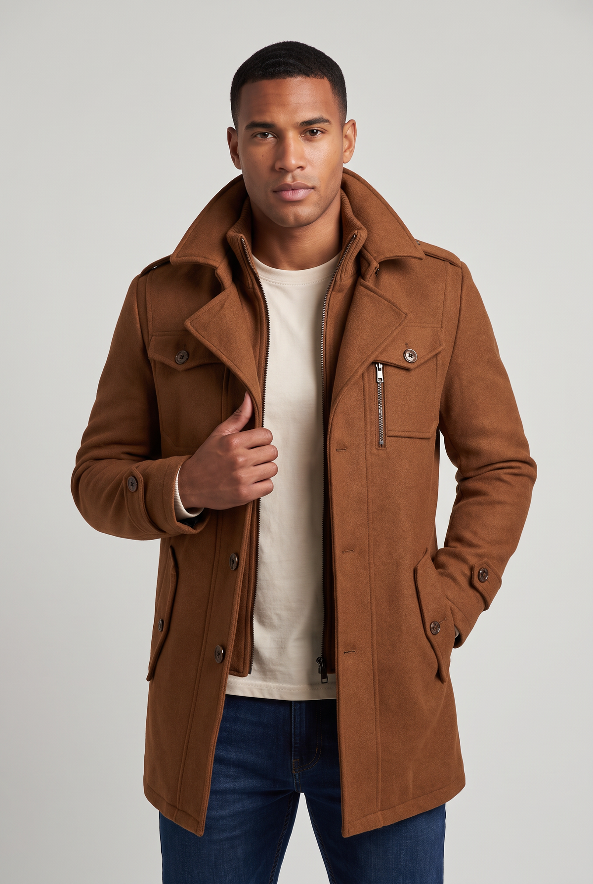Men’s Wool-Blend Double-Collar Coat