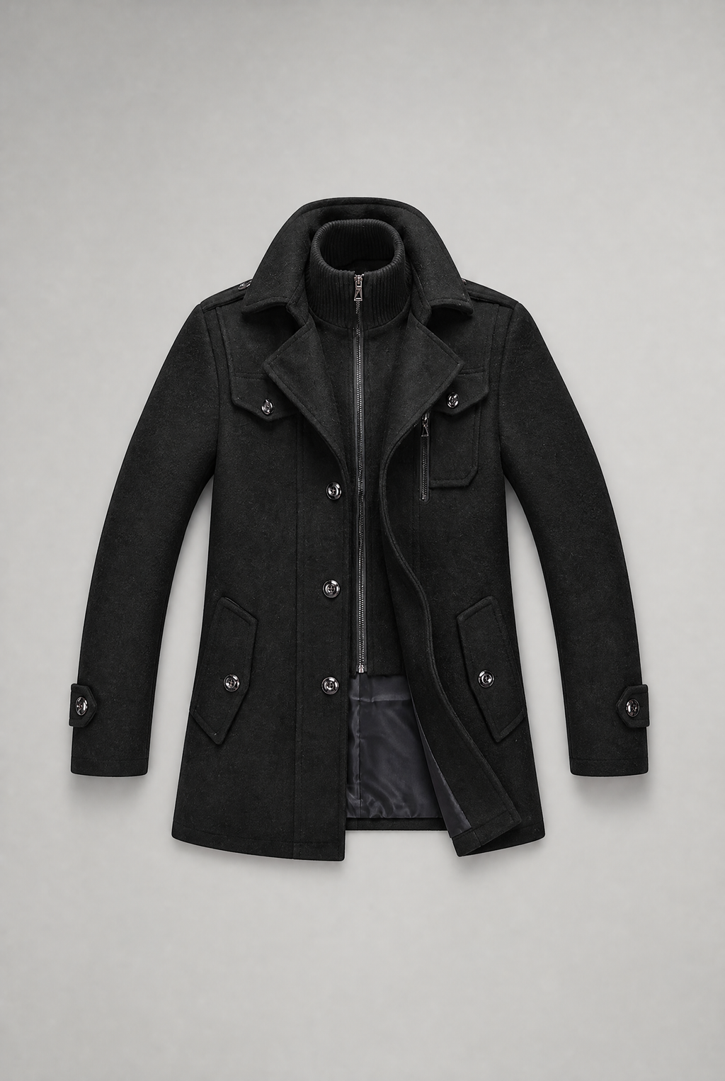 Men’s Wool-Blend Double-Collar Coat